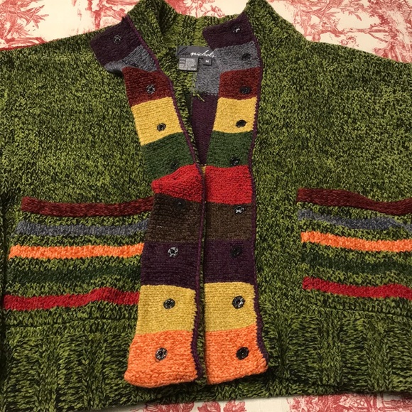 Lisa Nichols Chenille Cardigan Size M Green Colorful - Picture 3 of 9